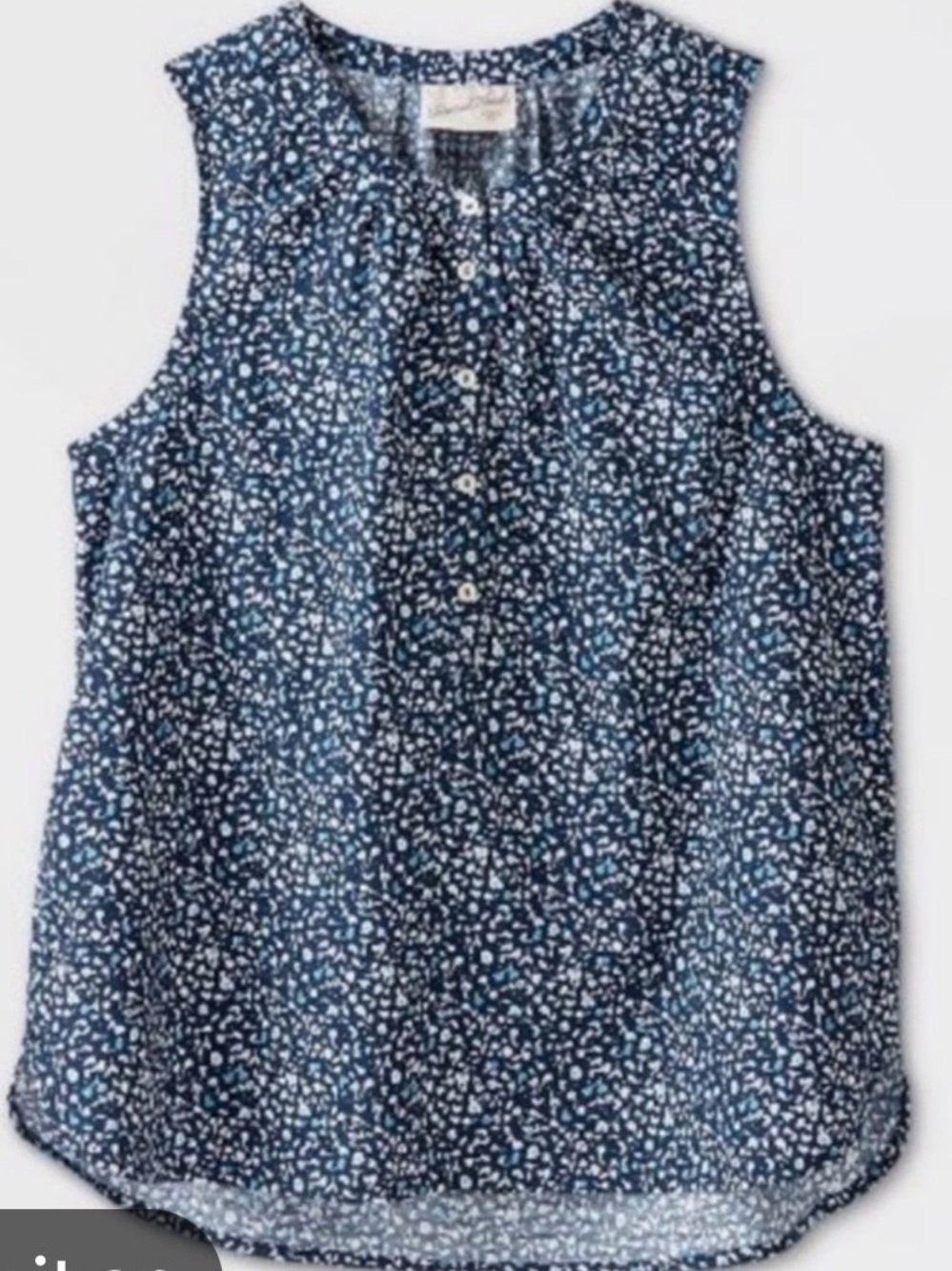 🩷 Universal Thread Navy Blue & White floral Sleeveless Button-Front Blouse Med 🩷